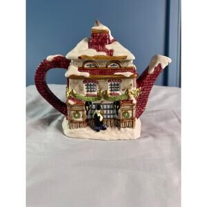 Fitz & Floyd 1988 Christmas Teapot House Village 26oz Holiday Ceramic No Chips